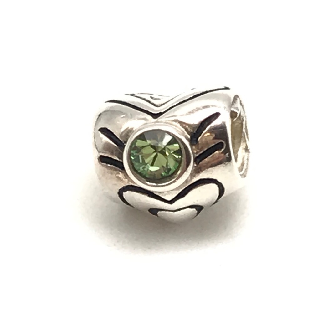 Chamilia Sterling Silver August Green Peridot CZ Heart Bead Charm
